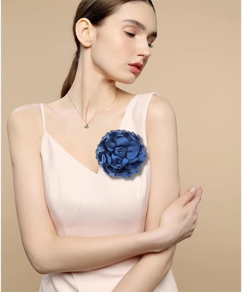 Dainty Fabric Flower Brooches Large Silk Lapel Pin Elegant Camellia Flower Brooch Pins for Women Classic Formal Occasions Clothing Accessories