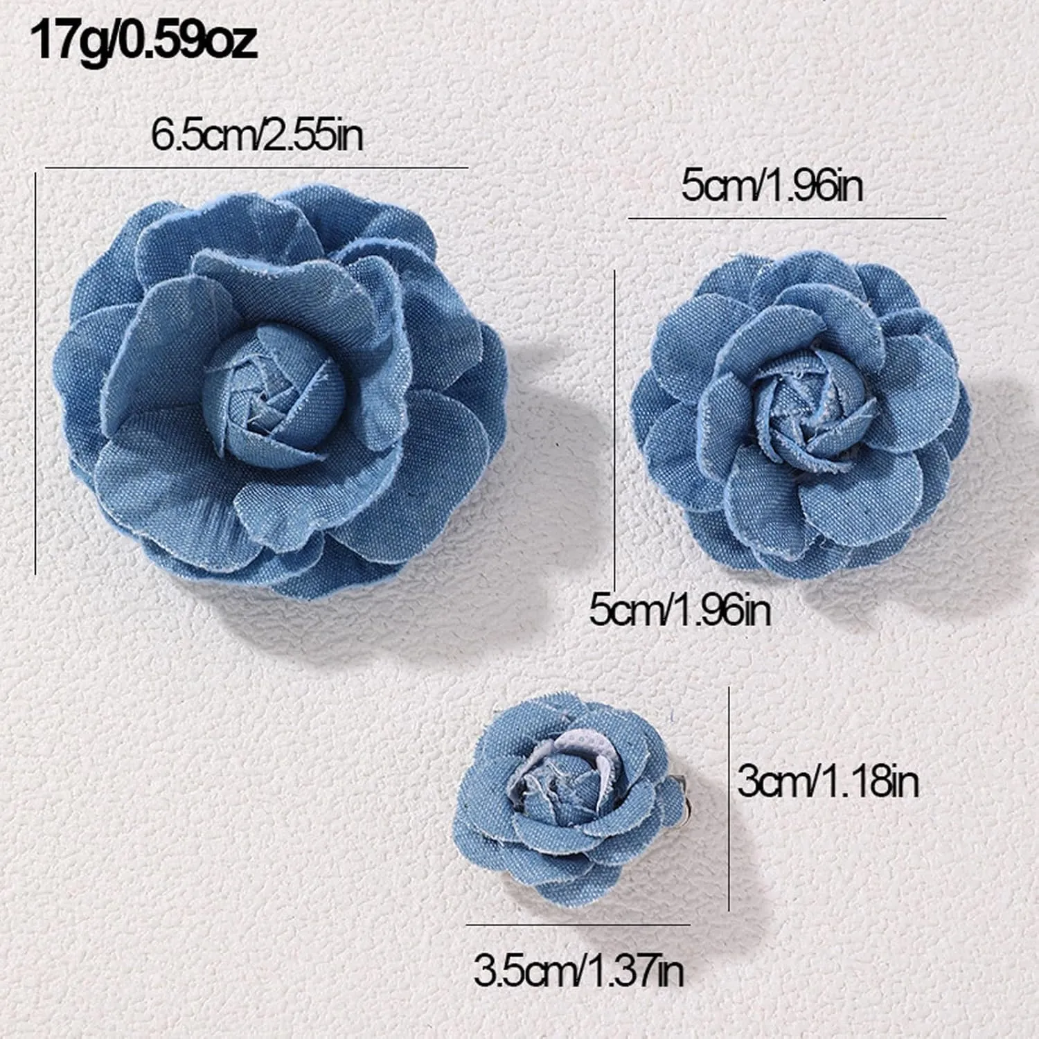 Dcfywl731 3Pcs Flower Brooch Pins Jewelry Brooches for Women Denim Light Blue Large Camellia Flower Brooches Lapel Pins for Wedding Party Promance Dance Dress Clothes Accessories Costume