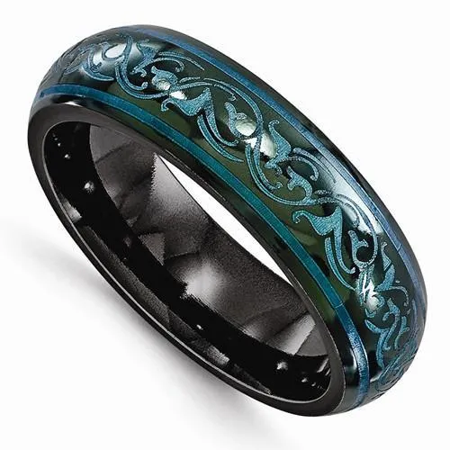 Edward Mirell Black Ti Domed Anodized Teal Ring - 6mm