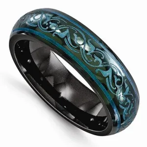 Edward Mirell Black Ti Domed Anodized Teal Ring - 6mm