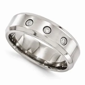 Edward Mirell Titanium Beveled .09 Ct Diamond w/ Sterling Silver Bezel - 7mm