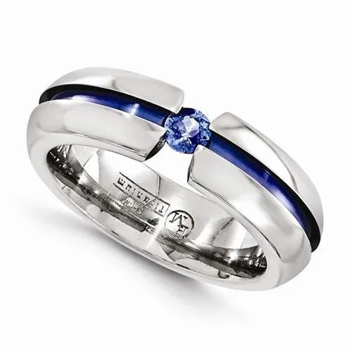Edward Mirell Titanium Sapphire & Blue Anodized Ring - 6mm
