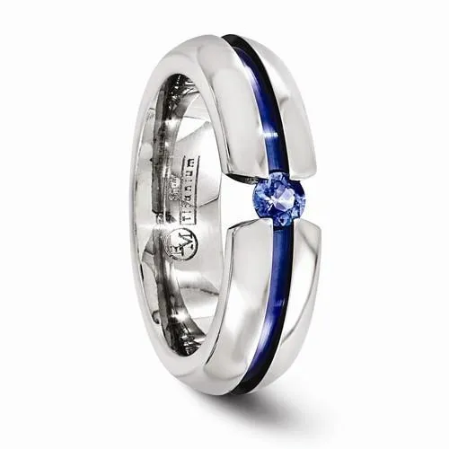 Edward Mirell Titanium Sapphire & Blue Anodized Ring - 6mm
