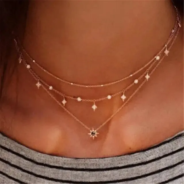 Elegant and Simple Multi-Layer Necklaces in Silver and Gold for Women and Girls
