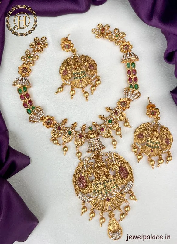 Elegant Gold Plated Kemp Stone Designer Necklace Set JH2764