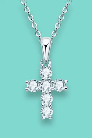 Elegant Moissanite Cross Necklace - Sterling Silver