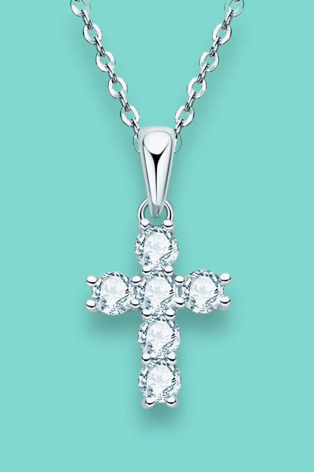 Elegant Moissanite Cross Necklace - Sterling Silver