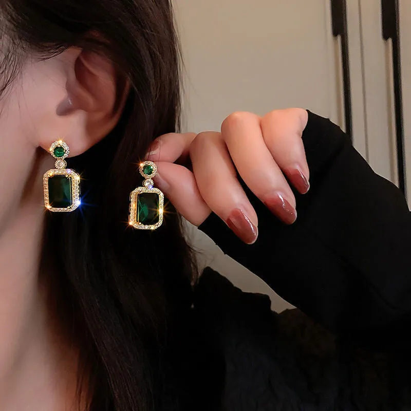 Elegant Vintage Green Geometry Rectangle Zircon Crystal Pendant