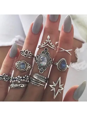 Eleven Piece European Imitation Gem Rings Sets