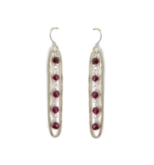 Elongated Earrings with Garnet, Medium