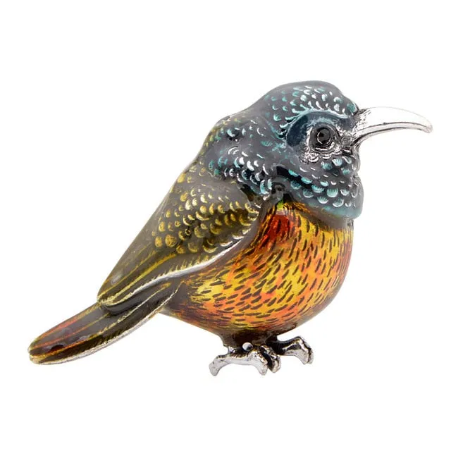 Enamel Sun Bird Brooches