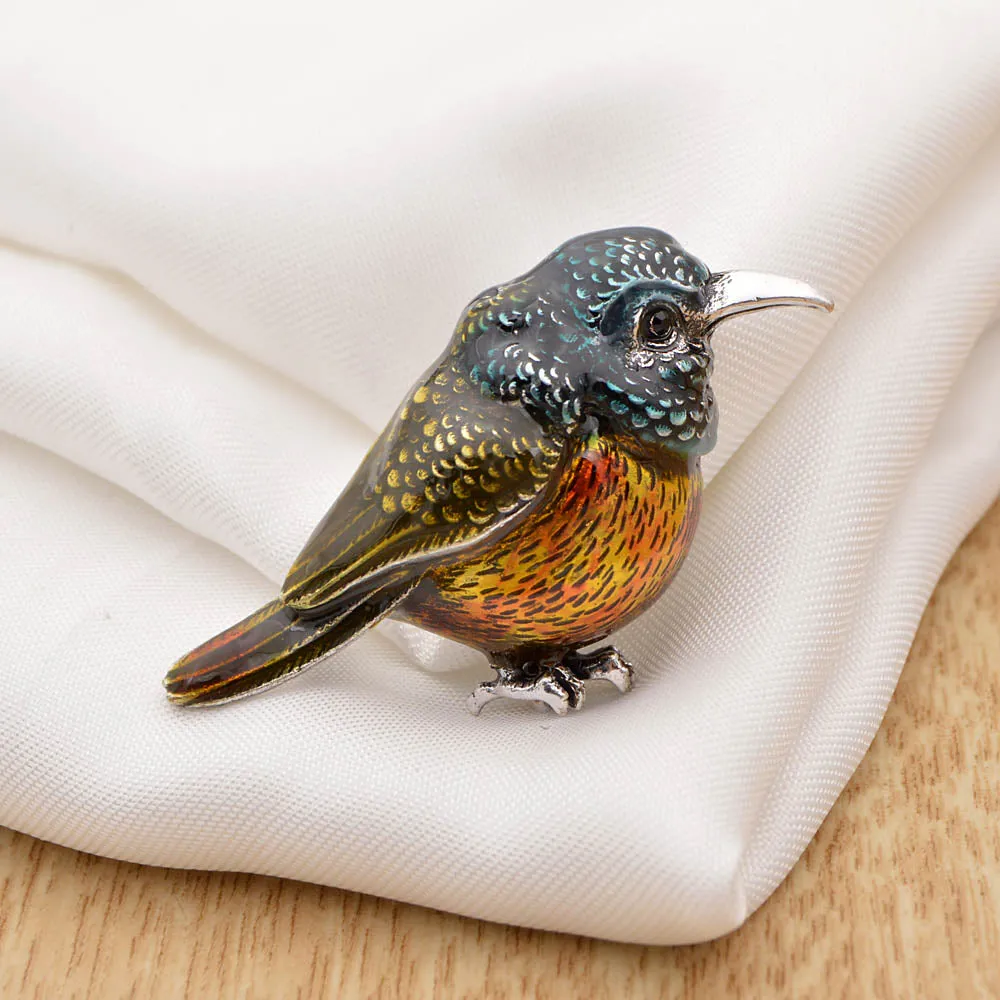 Enamel Sun Bird Brooches