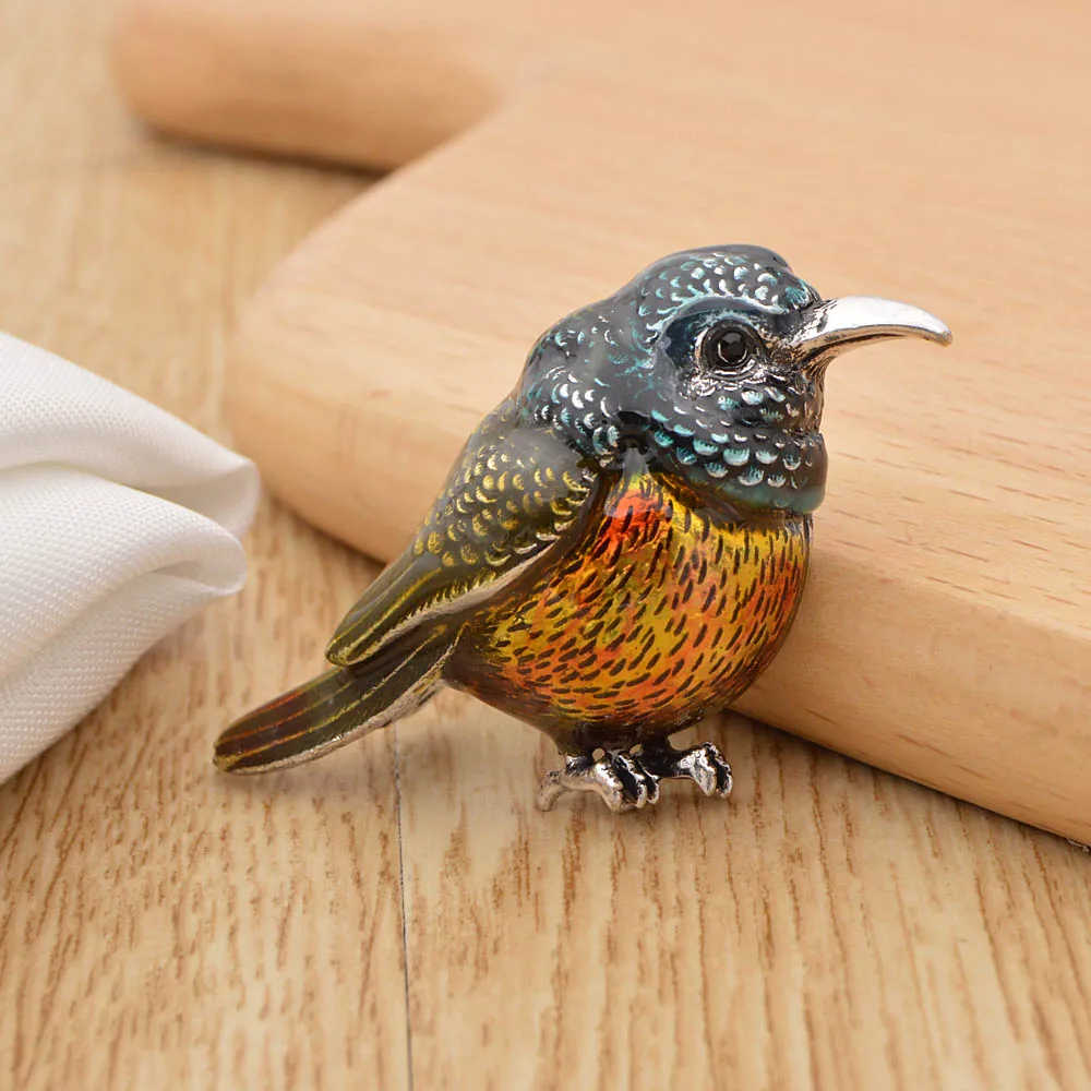 Enamel Sun Bird Brooches