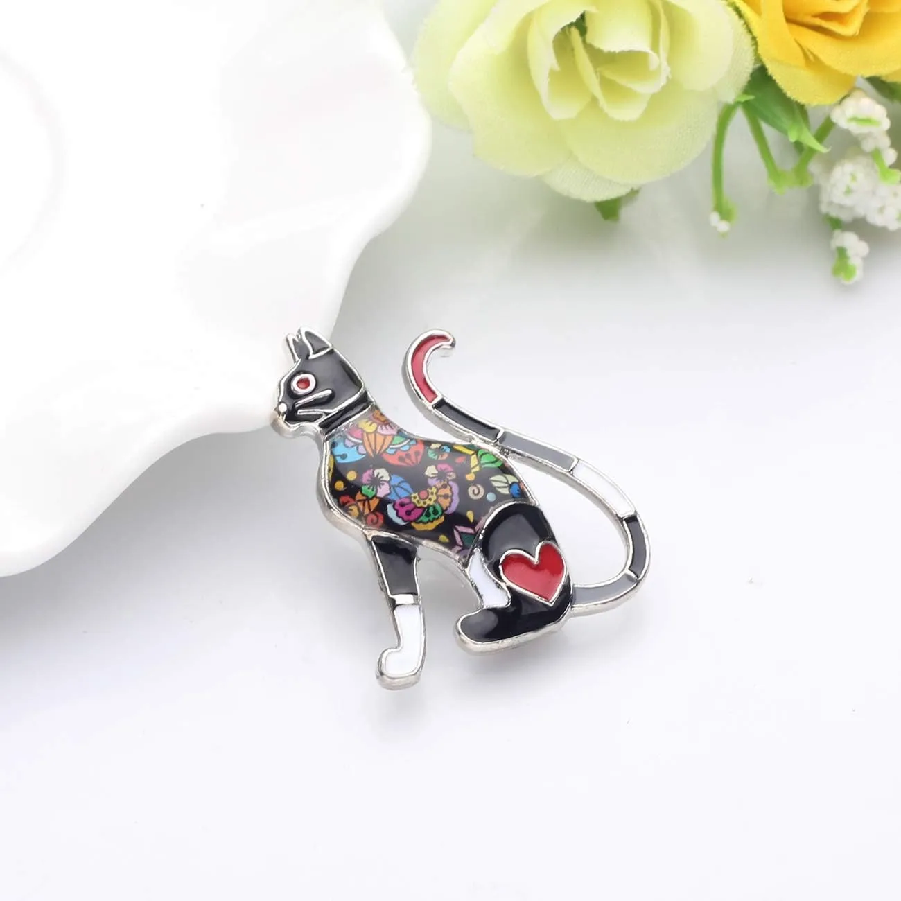 Enamel Zinc Alloy Cute Kitten Cat Brooches Pins Pets Jewelry for Women Kids Girls Party Gifts Charms Ornament
