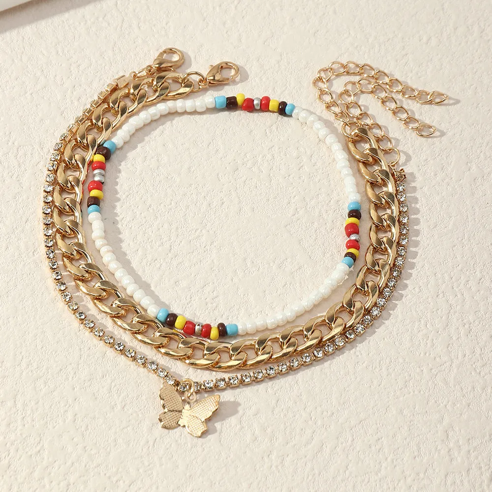 European And American Fashion Beaded Candy Color Rice Bead Anklet