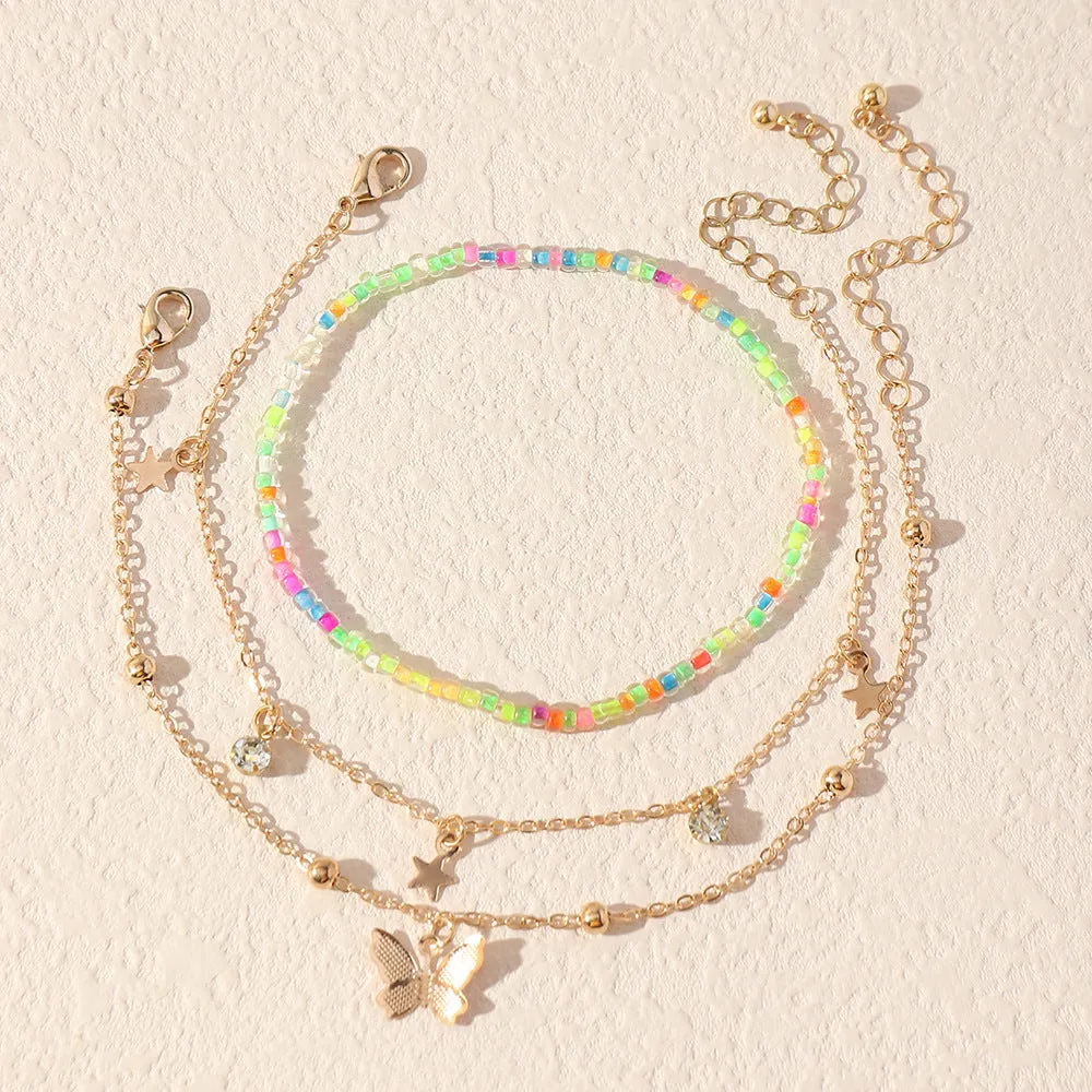 European And American Fashion Beaded Candy Color Rice Bead Anklet