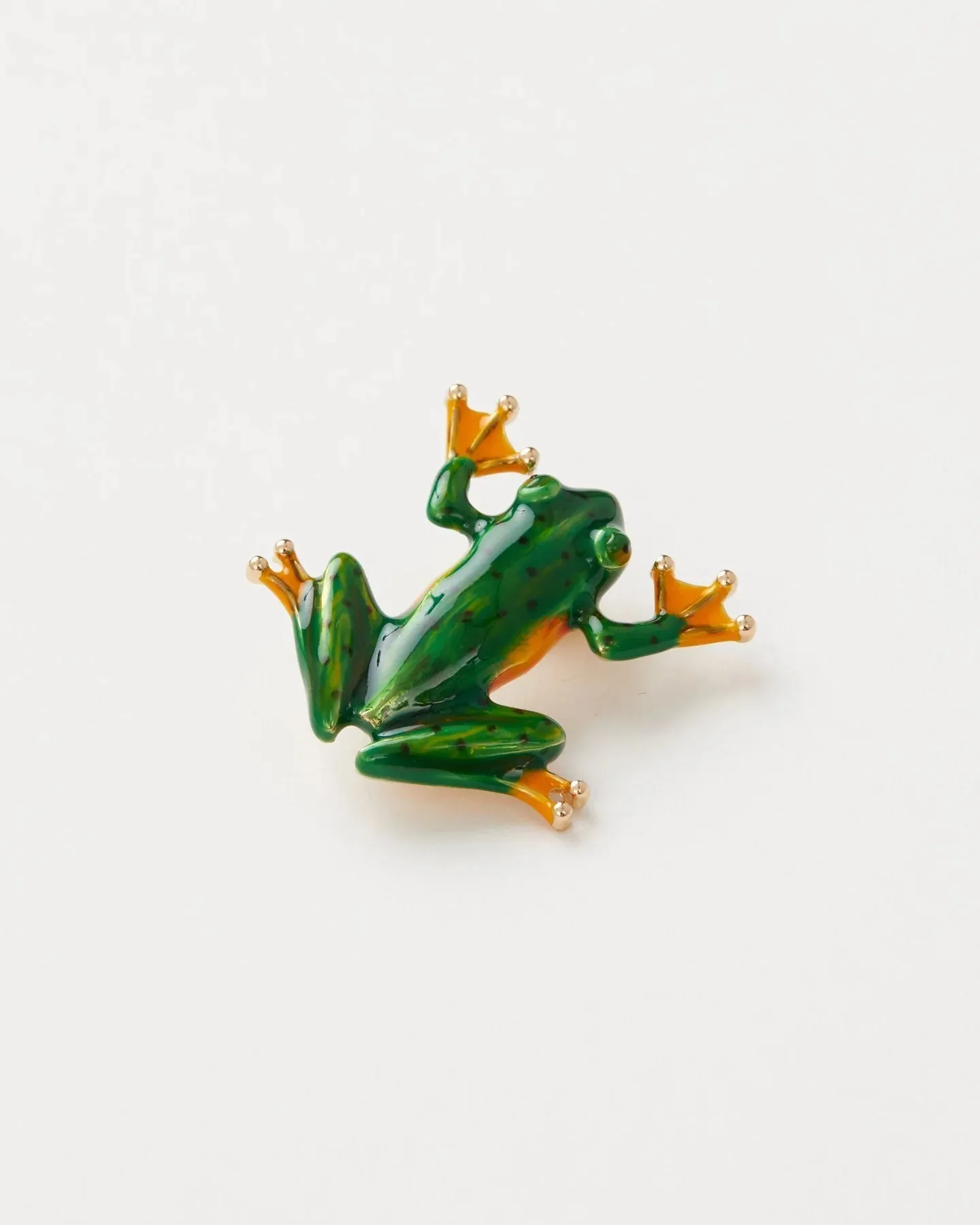 Fable England Enamel Green Frog Brooch