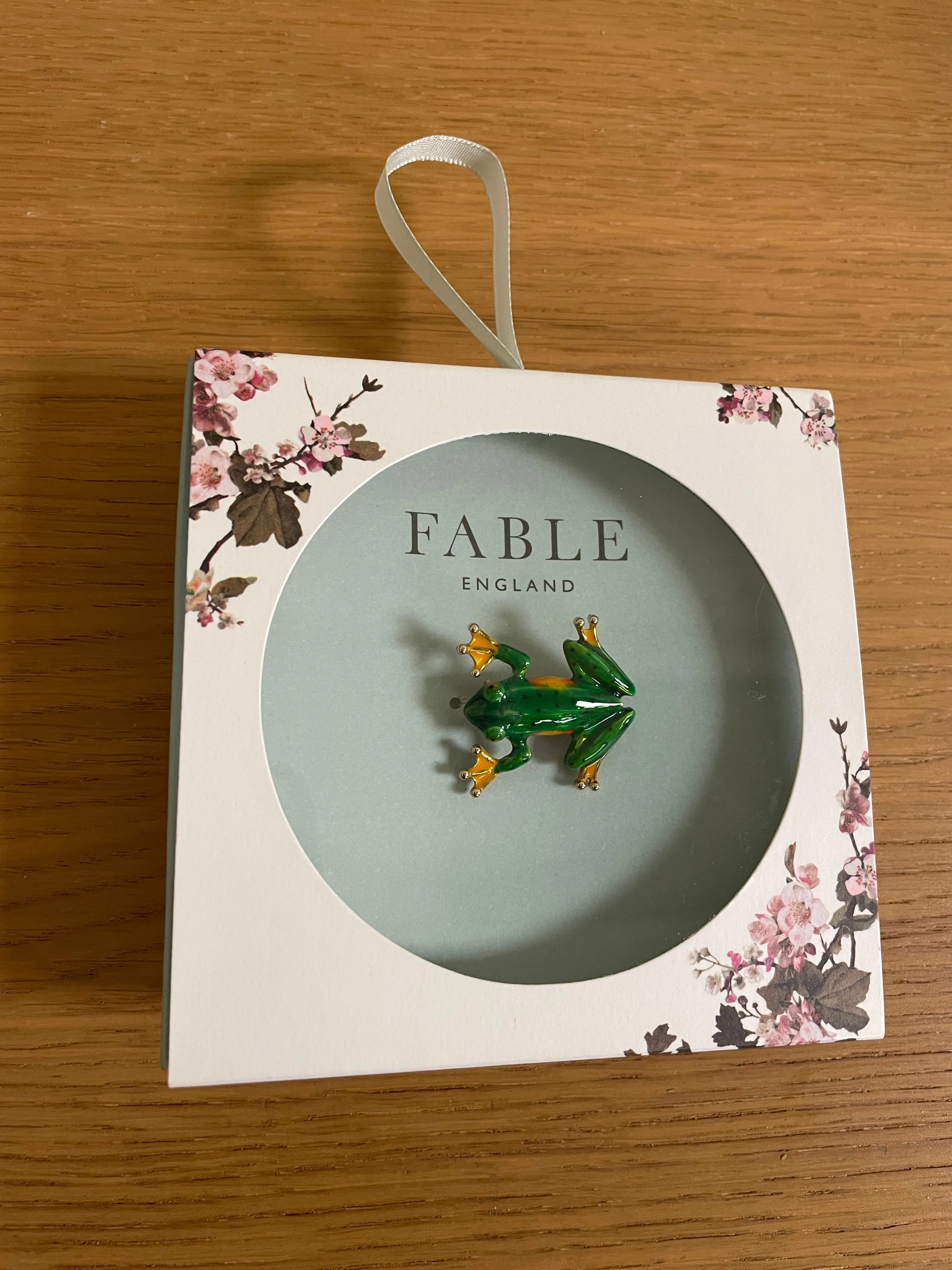 Fable England Enamel Green Frog Brooch