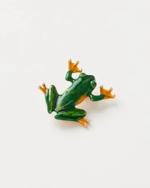 Fable England Enamel Green Frog Brooch