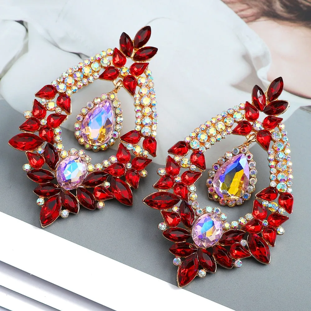 Fashion Classic Geometric Colorful Crystal Big Dangle Earrings For Women