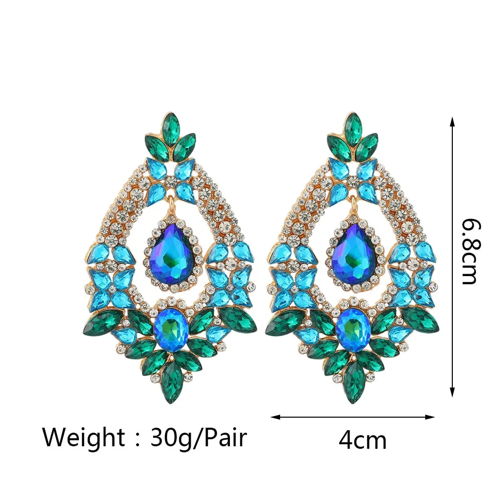 Fashion Classic Geometric Colorful Crystal Big Dangle Earrings For Women