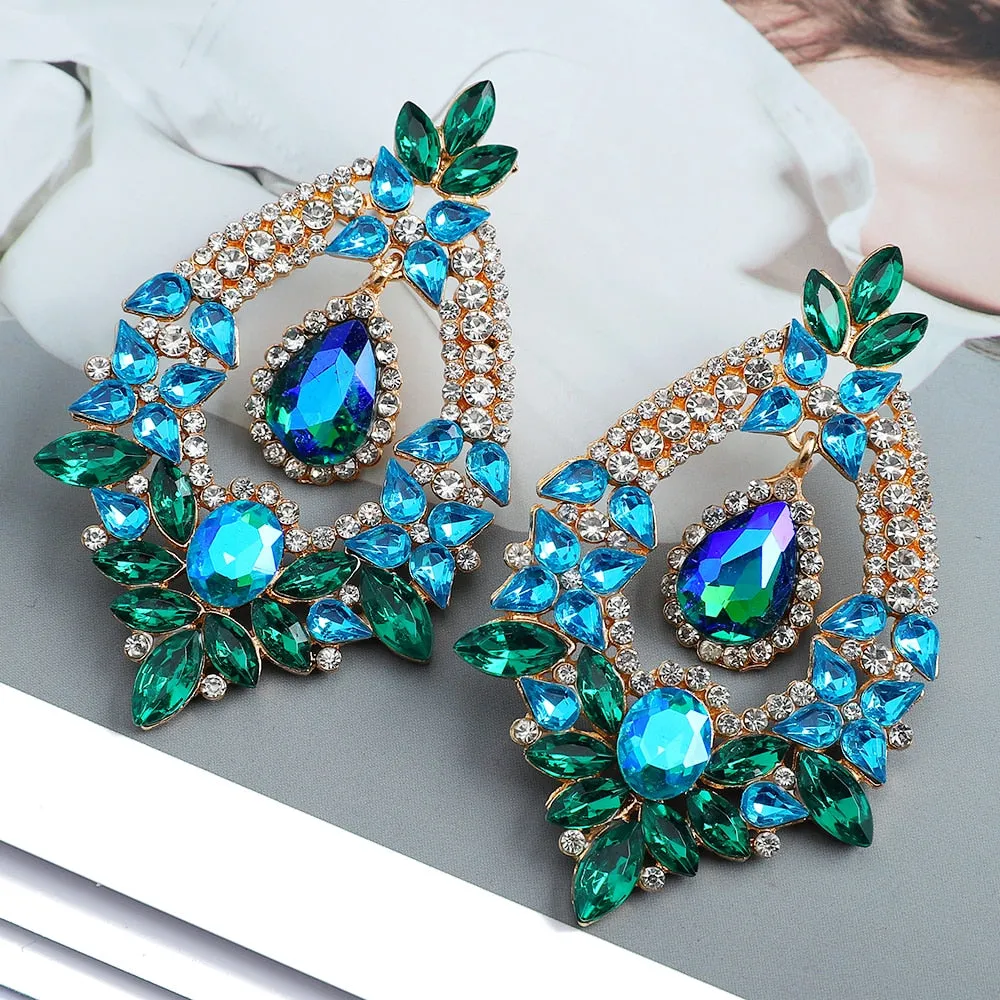 Fashion Classic Geometric Colorful Crystal Big Dangle Earrings For Women