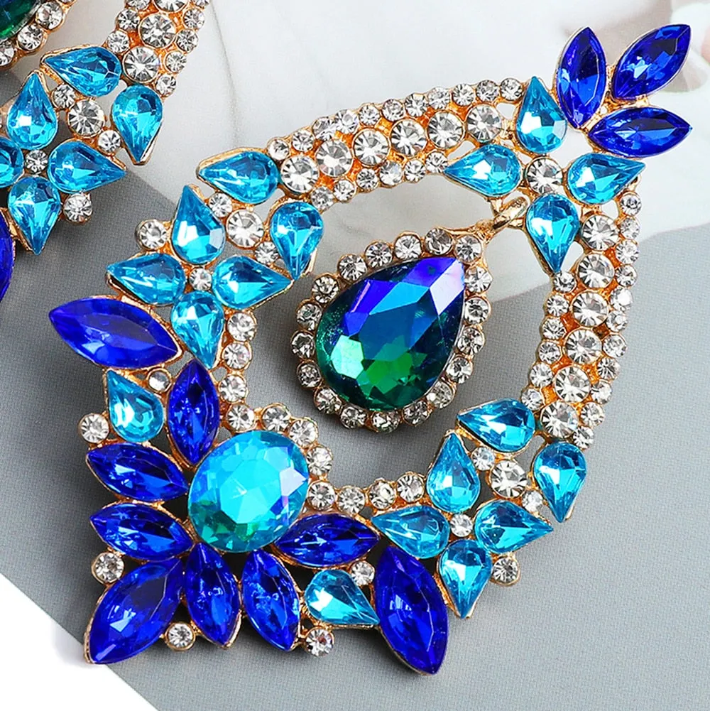 Fashion Classic Geometric Colorful Crystal Big Dangle Earrings For Women