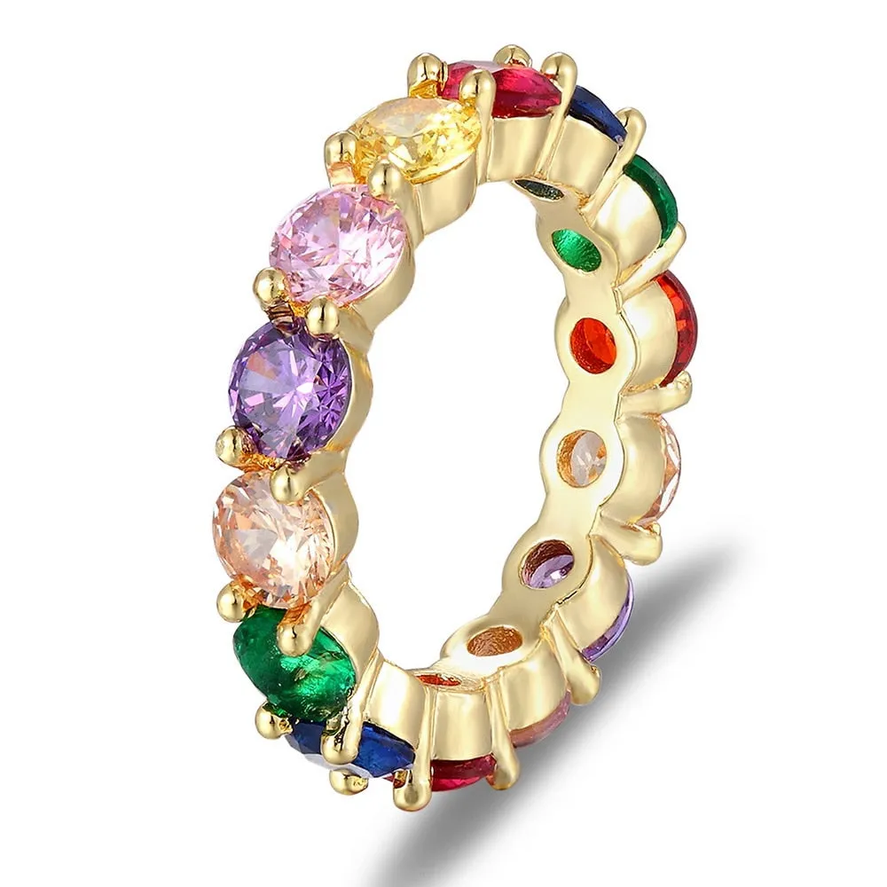 Fashion Dainty Colorful Zircon Eternity Round Finger Ring For Women