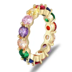Fashion Dainty Colorful Zircon Eternity Round Finger Ring For Women