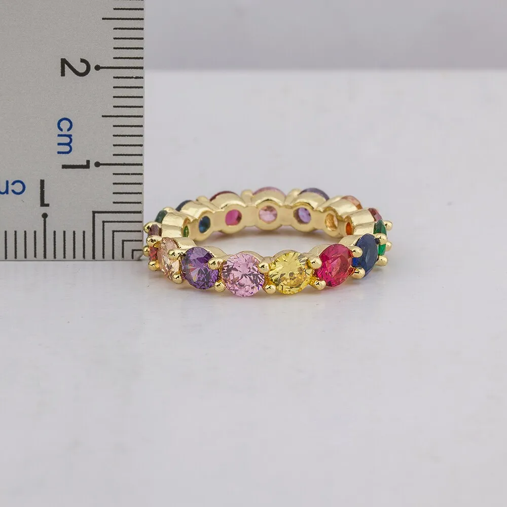 Fashion Dainty Colorful Zircon Eternity Round Finger Ring For Women