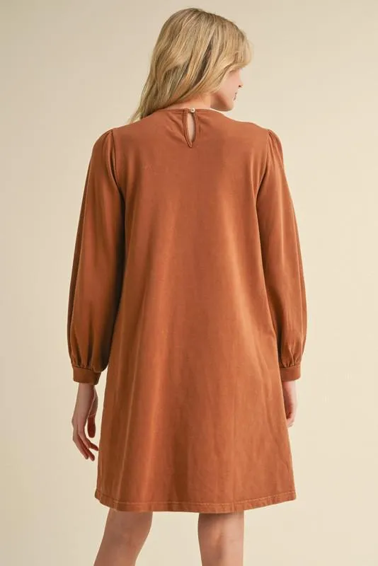 Floral Patch Dress with Pockets - Toffee