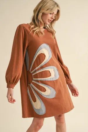 Floral Patch Dress with Pockets - Toffee