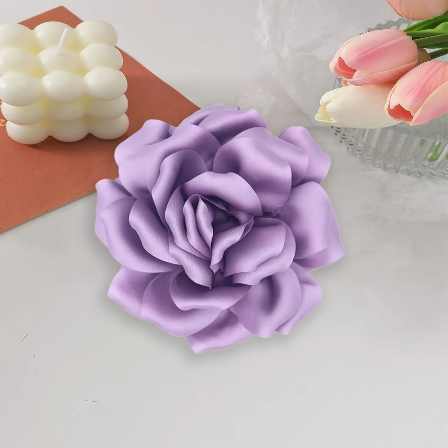 Flower Brooch Pins for Women 5.5in Lapel Pins Large Rose Floral Brooches Dainty Satin Fabric Brooches Rose Flower Hair Clips Wedding Party Dance Clothes Accessories Jewelry