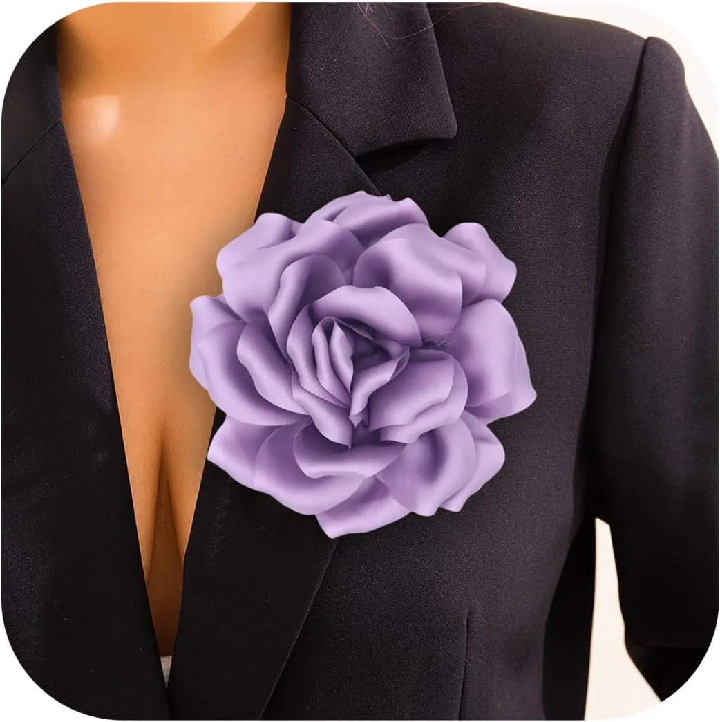 Flower Brooch Pins for Women 5.5in Lapel Pins Large Rose Floral Brooches Dainty Satin Fabric Brooches Rose Flower Hair Clips Wedding Party Dance Clothes Accessories Jewelry