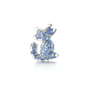 Forget-Me-Not Cat Brooch – Handmade with Real Flowers