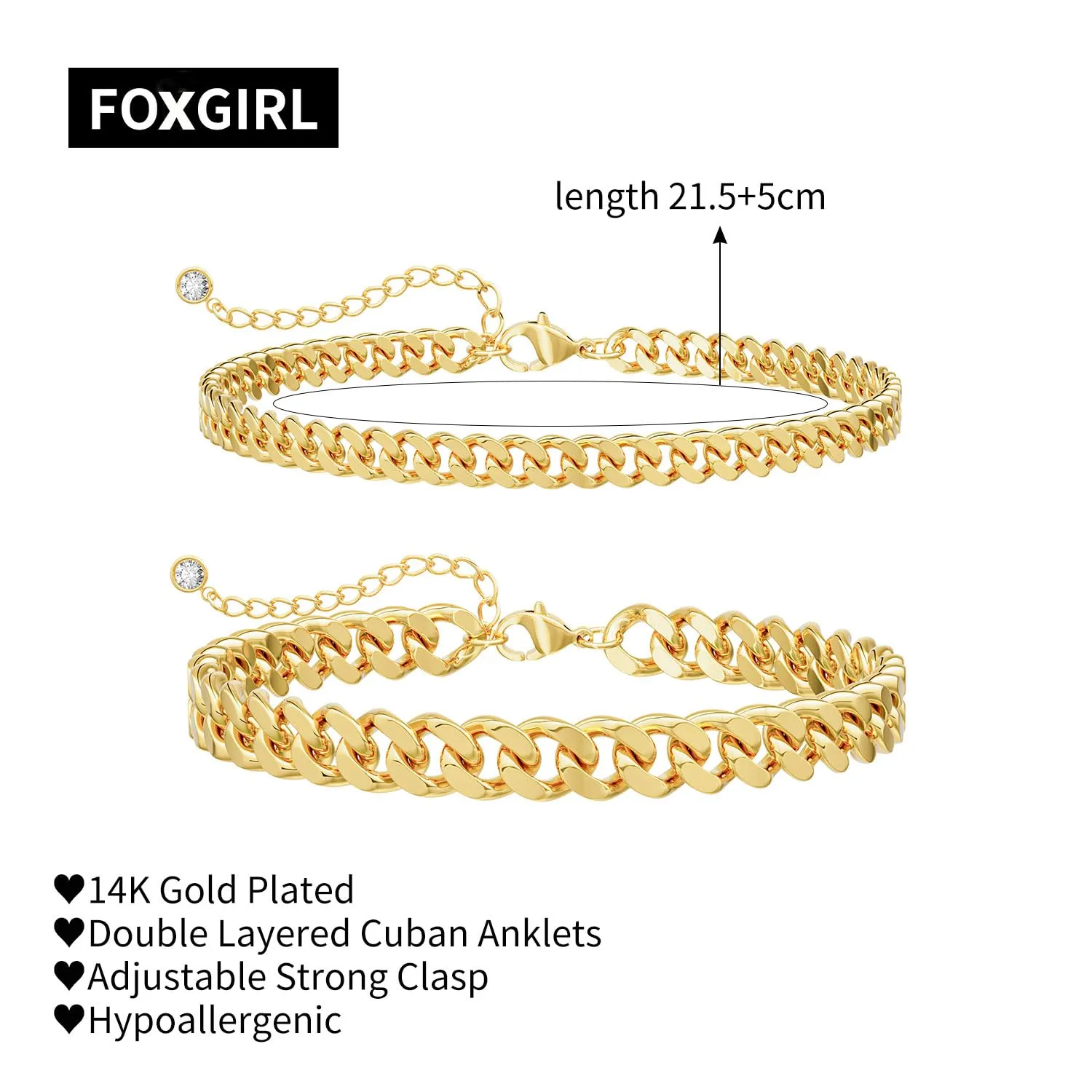 Foxgirl Gold Ankle Bracelets for Women 14K Gold Plated Anklets for Women Waterproof Minimalist Cuban Link Anklets Set Dainty Layered Ankle Bracelets Beach Anklets for Women Gold Anklet Jewelry Gifts