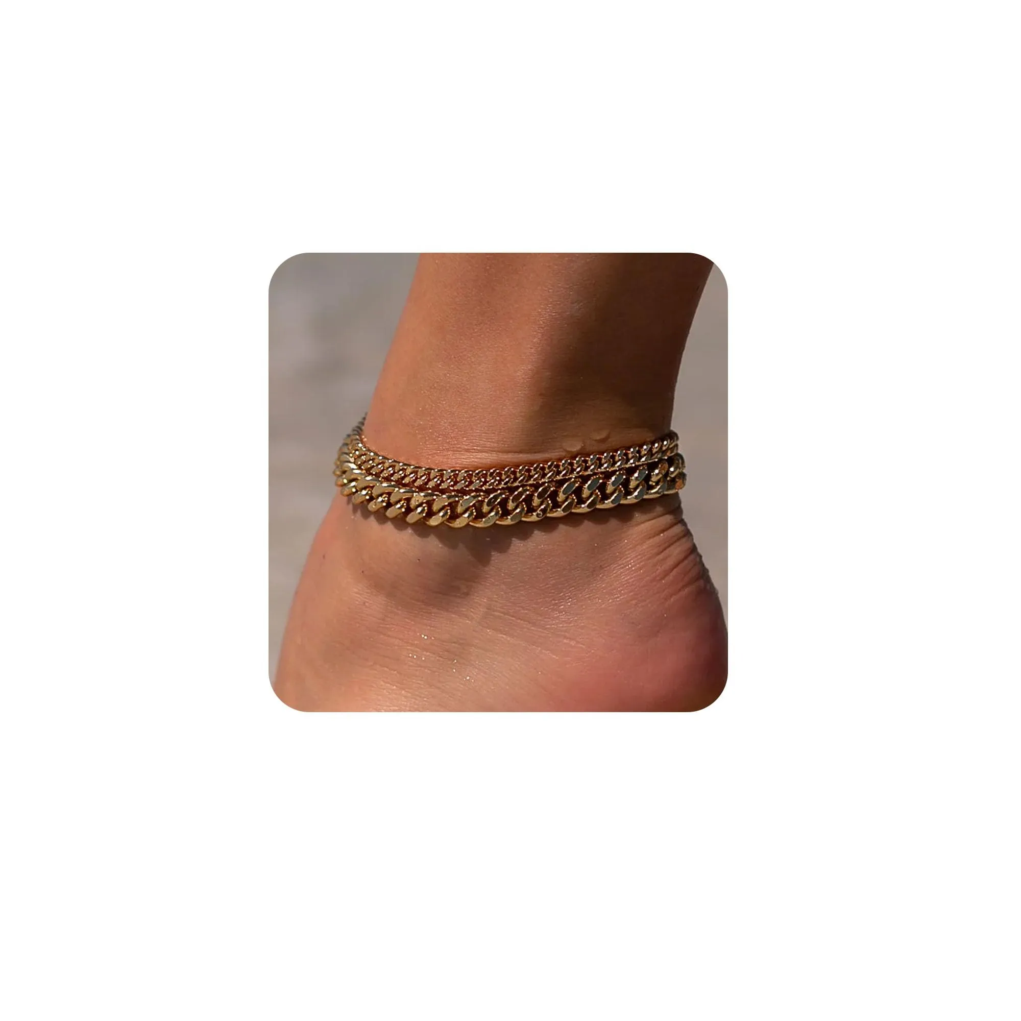 Foxgirl Gold Ankle Bracelets for Women 14K Gold Plated Anklets for Women Waterproof Minimalist Cuban Link Anklets Set Dainty Layered Ankle Bracelets Beach Anklets for Women Gold Anklet Jewelry Gifts