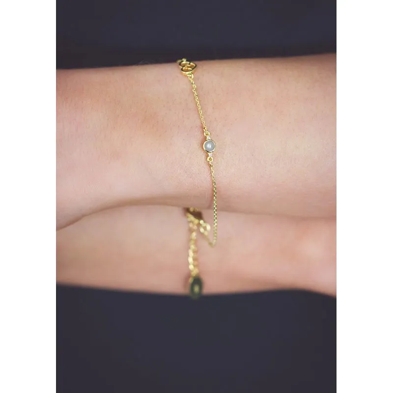 Georgini Natural Freshwater Pearl and Two Natural Diamond June Bracelet - Gold