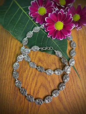 German Oxidised Silver Anklets Engraved Face Design Coins Payal Silver Plating & Beads Foot Jewellery