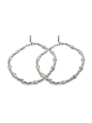 German Oxidised Silver Anklets Fish Design Silver Plating & Three Silver beads Paijan Foot Jewellery