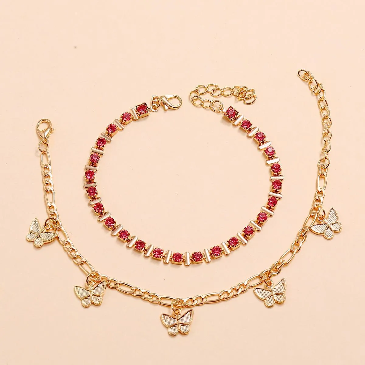Gold Link Sweet Butterfly Anklets, Crystal Claw Chain Rhinestone Butterfly Anklet