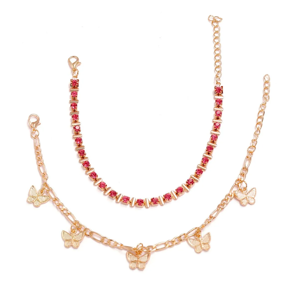 Gold Link Sweet Butterfly Anklets, Crystal Claw Chain Rhinestone Butterfly Anklet