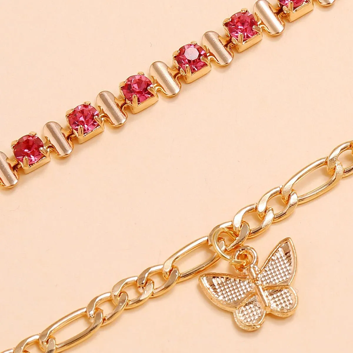 Gold Link Sweet Butterfly Anklets, Crystal Claw Chain Rhinestone Butterfly Anklet