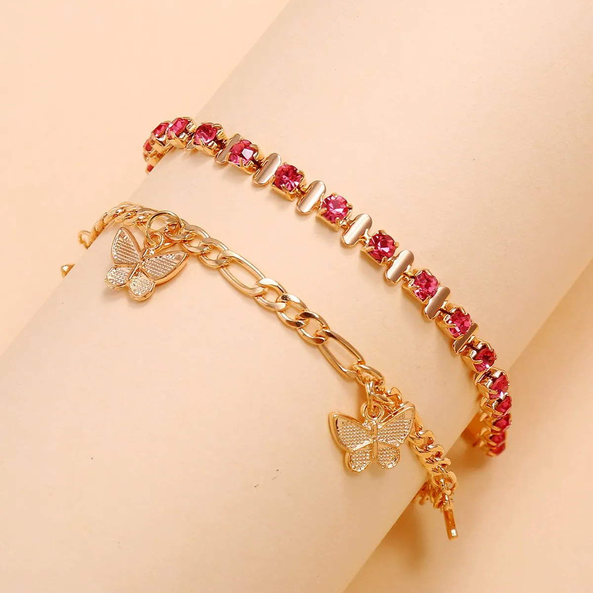 Gold Link Sweet Butterfly Anklets, Crystal Claw Chain Rhinestone Butterfly Anklet