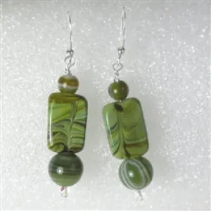 Green Line Agate Drop Earrings
