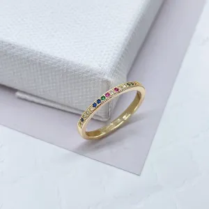 Half Eternity 18k Gold Filled Colorful Micro Pave Cubic Zirconia Dainty Ring Stackable Gold CZ Band