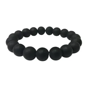 Handmade 10mm Round Stretch Black Onyx in Matt Finish Bead Unisex Bracelet