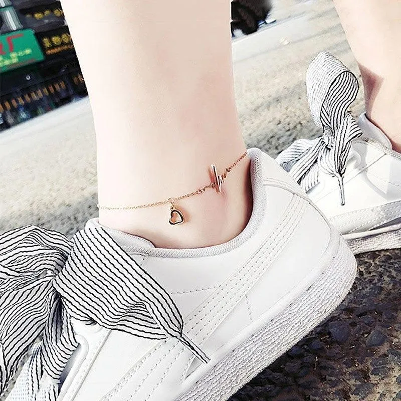 Heart Beat Sign Anklets Jewelry Women Summer Accessory Jewelry Women