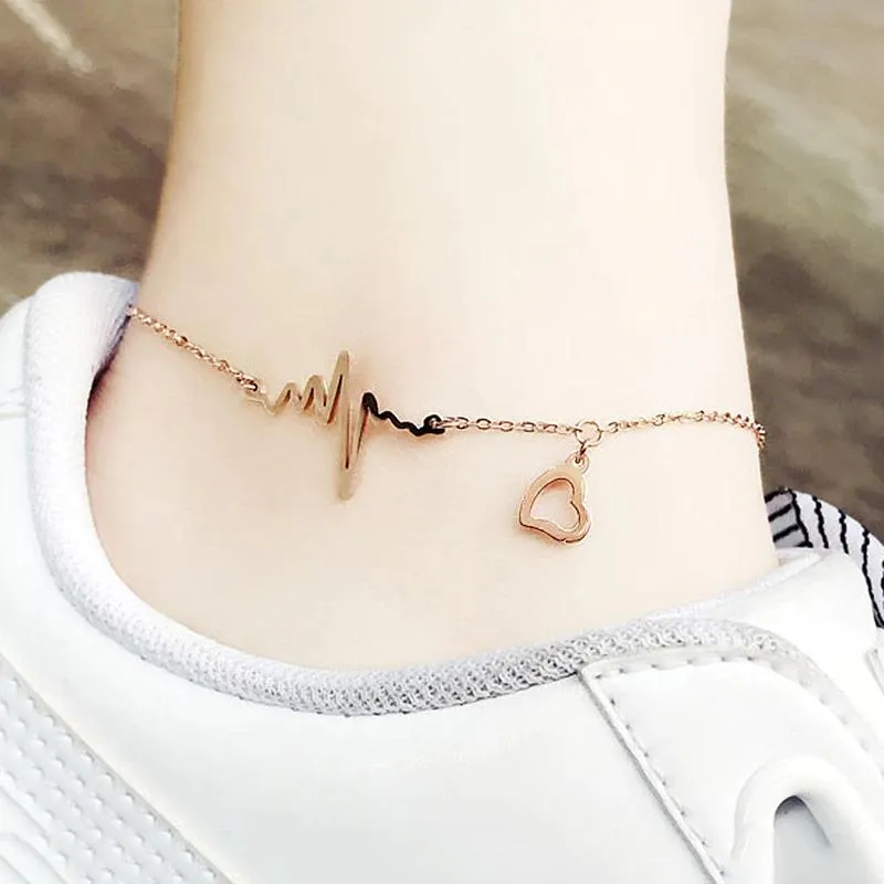 Heart Beat Sign Anklets Jewelry Women Summer Accessory Jewelry Women