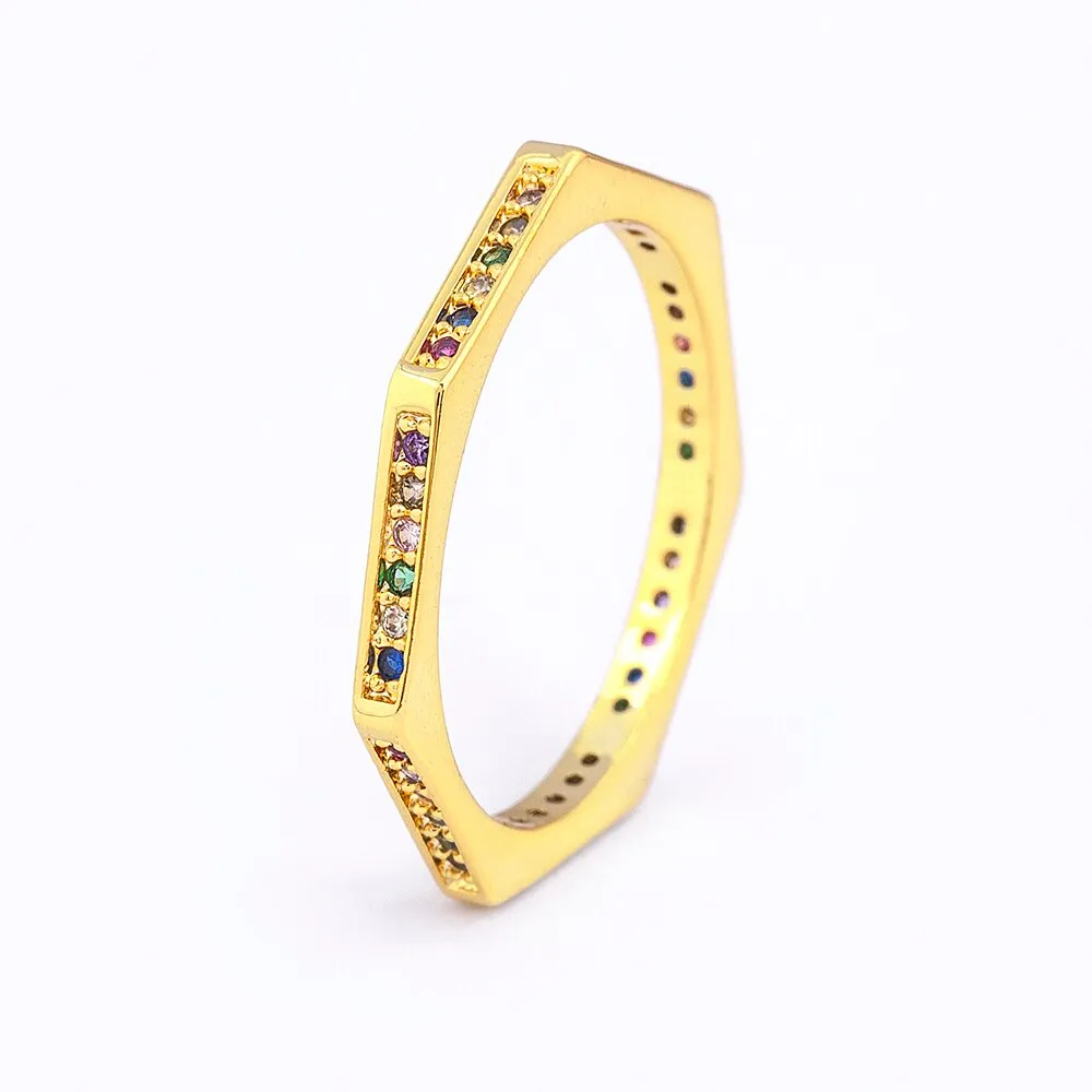 High Quality 6/7/8/9 Sizes Copper CZ Colorful Geometric Rings